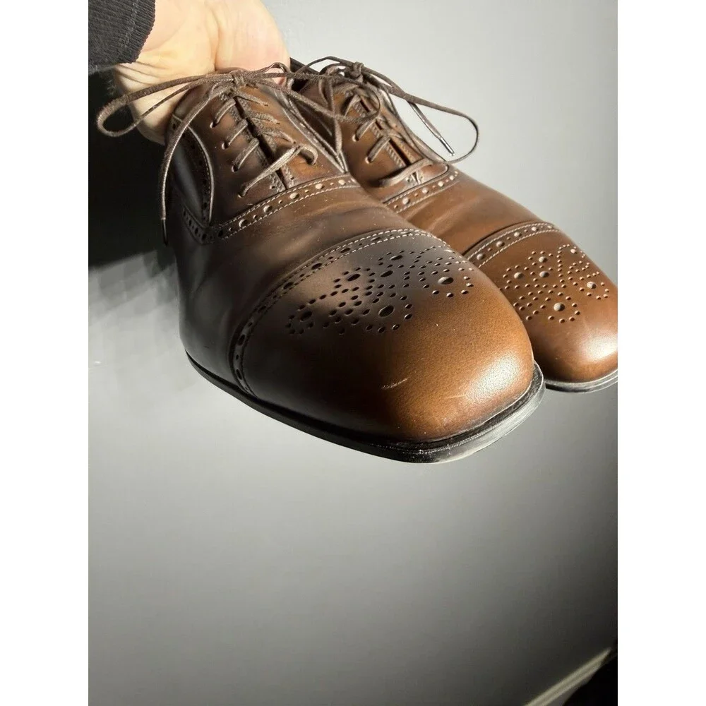 Salvatore Ferragamo Brown Leather Cap Toe Brogue Oxford Dress Shoes 10 D